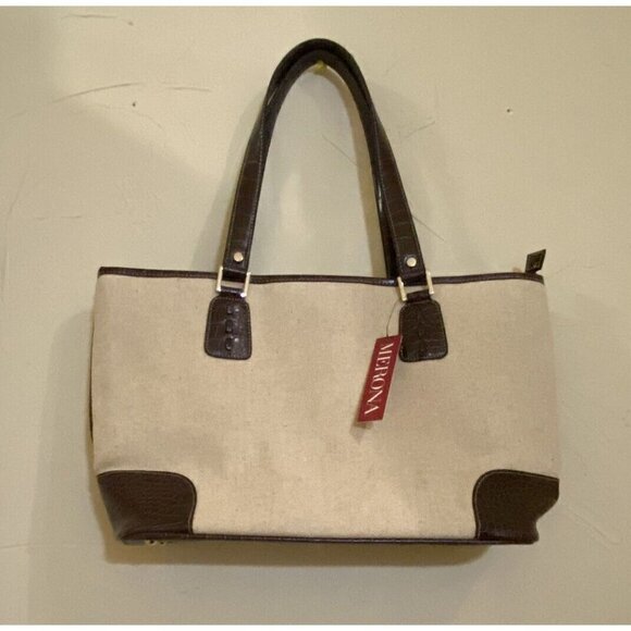 Merona Large Beige Soft Canvas Tote Bag Handbag Inner Pockets New - Picture 1 of 12